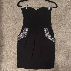B Darlin Elegant Black Strapless Dress with Silver Details
